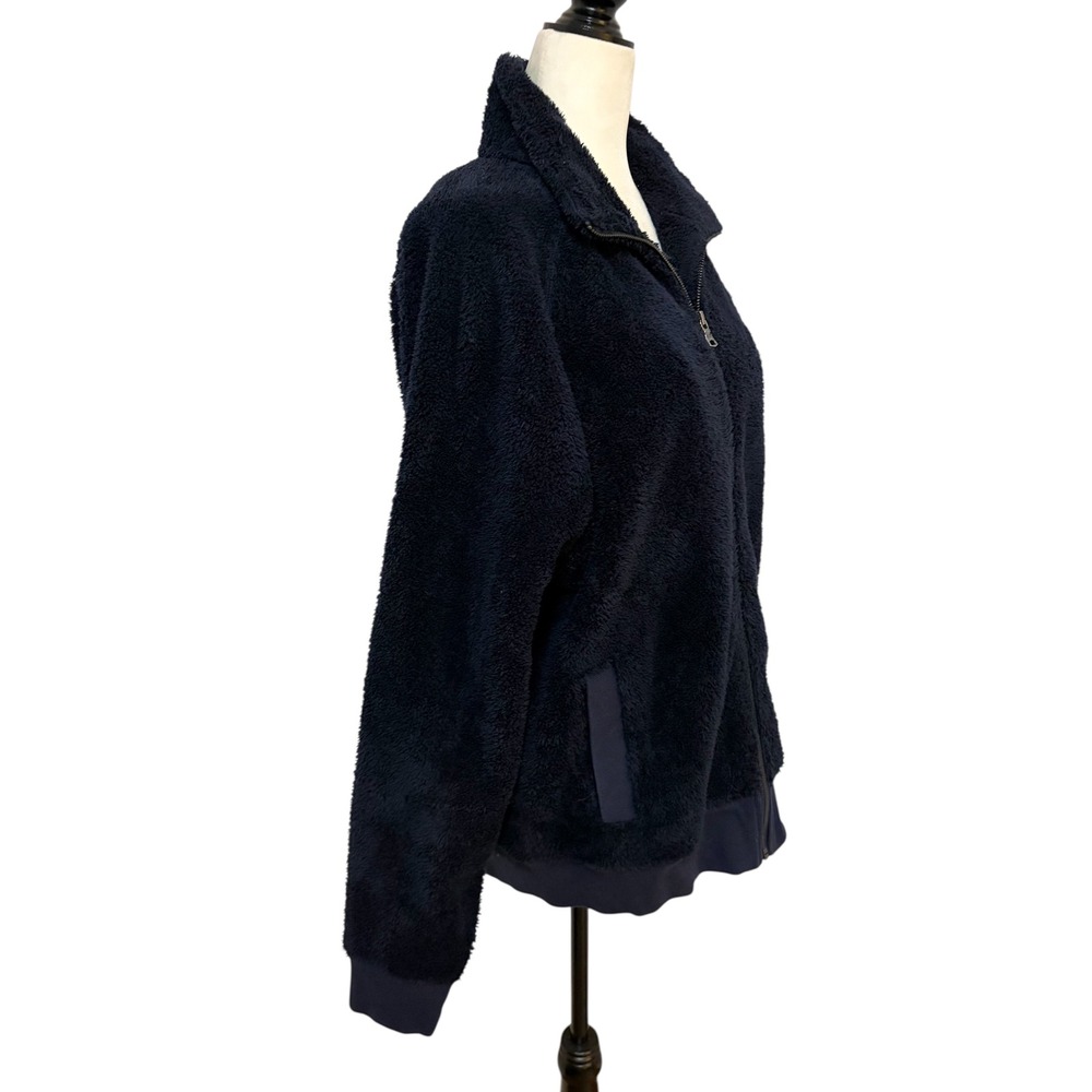 Banana Republic Medium Navy Fuzzy Fleece Zip Up Jacket Women's - Picture 6 of 10